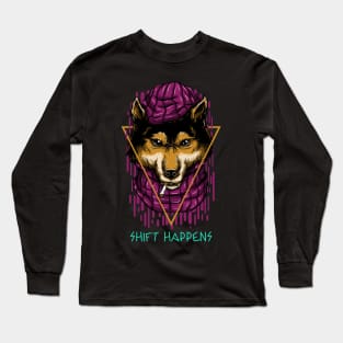 Shift Happens Smoking Wolf Design Long Sleeve T-Shirt